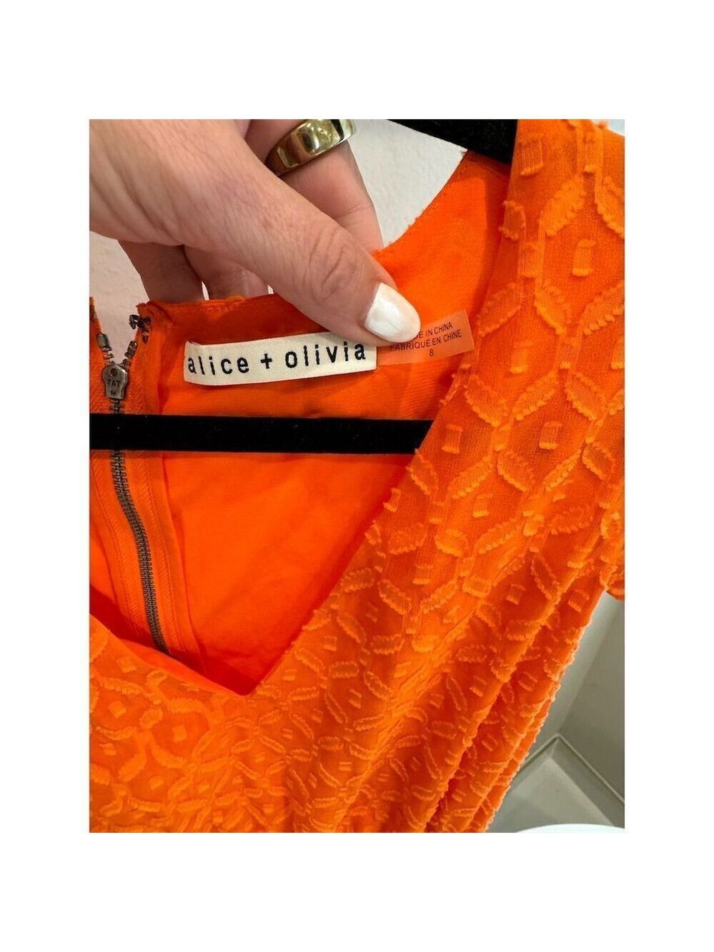 Alice + Olivia Women's Orange Ruffled Tiered Knee Length Dress M - Picture 4 of 6